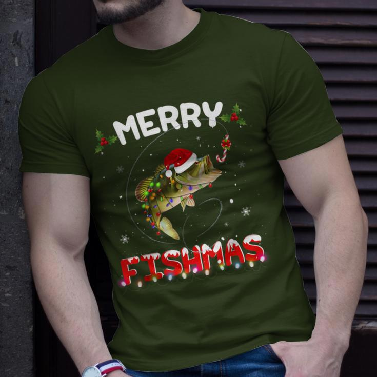 Merry Fishmas Fishing Christmas Pajama Fishers T-Shirt - Monsterry