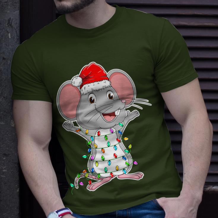 Mouse Wearing Santa Hat Xmas Rats Mouse Lover Christmas T-Shirt Gifts for Him