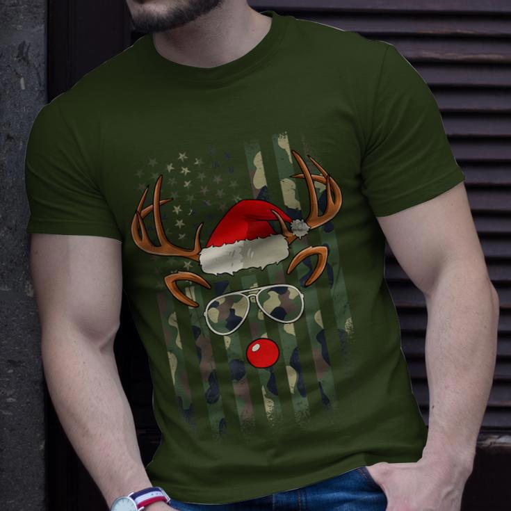 Reindeer Camo American Flag Christmas Pajama X-Mas Veteran T-Shirt Gifts for Him