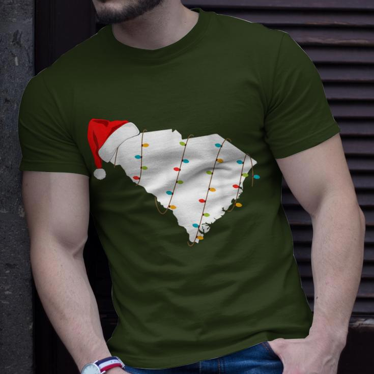 South Carolina Map Christmas With Santa Hat T-Shirt Gifts for Him