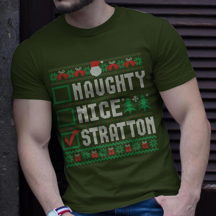 Stratton Family Name Naughty Nice Stratton Christmas List T-Shirt Gifts for Him