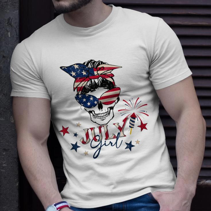4Th Of July 2023 Messy Bun July Girl Patriotic All American Unisex T-Shirt Gifts for Him