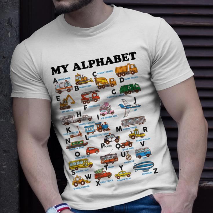 Alphabet Construction Vehicles Abc Learning Teaching Unisex T-Shirt Gifts for Him