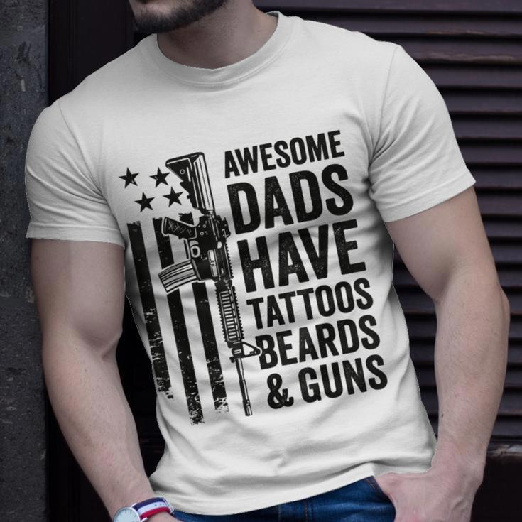 Awesome Dads Have Tattoos Beards & Guns Dad Gun T-shirt Gifts for Him