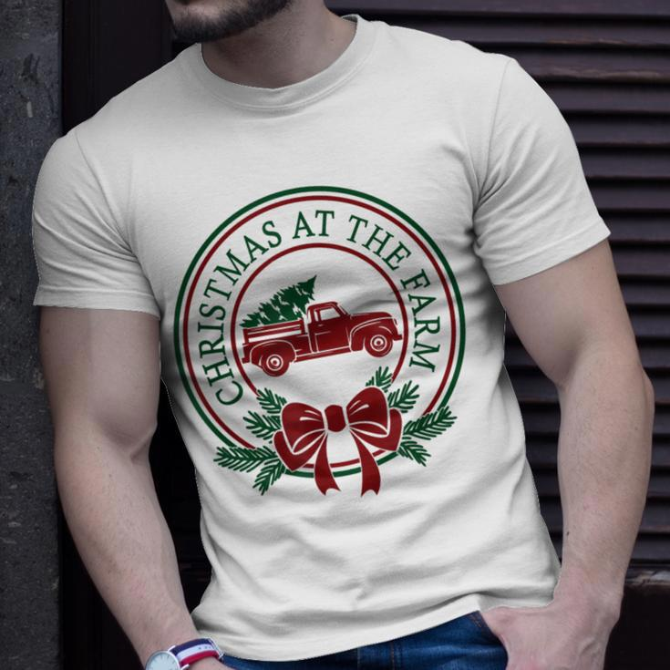 Christmas At The Farm Red Truck Xmas Tree Country Farmhouse T-Shirt Gifts for Him