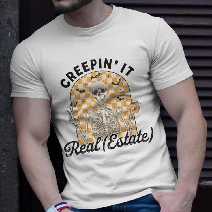 Creepin It Real Estate Skeleton Halloween Real Estate Agent T-Shirt Gifts for Him