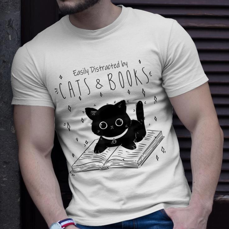 Easily Distracted By Cats And Books Cat & Book Lover T-Shirt Gifts for Him