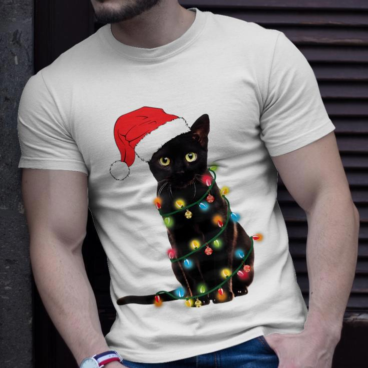 Black Cat Christmas Light Cat Lover Christmas T-Shirt Gifts for Him