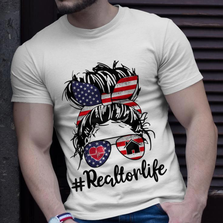 Happy July 4Th Day Real Estate Messy Buns Usa Flag Unisex T-Shirt Gifts for Him