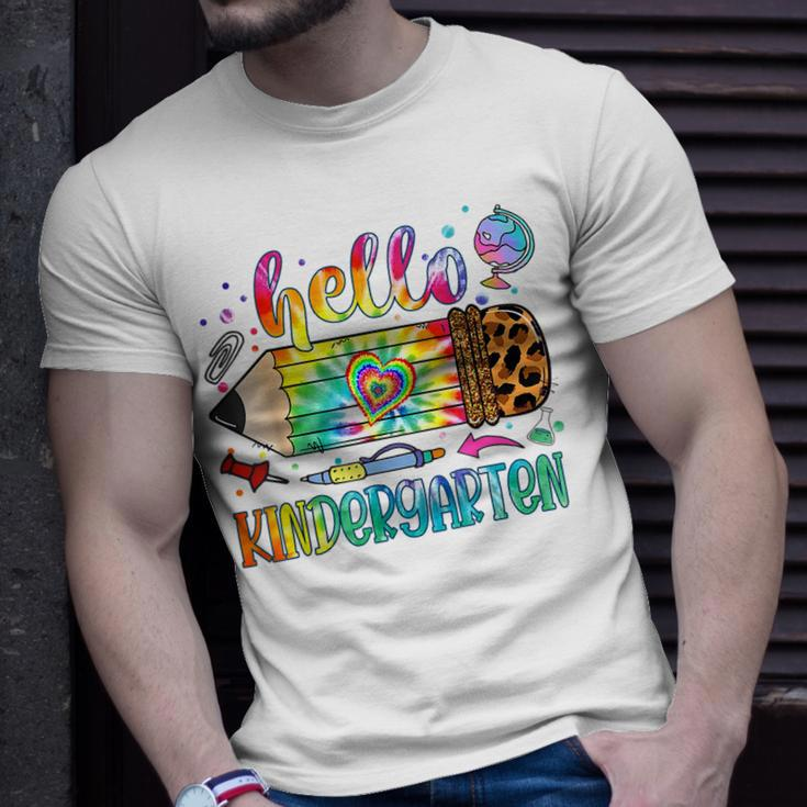 Hello Kindergarten Leopard Pencil Tie Dye Back To School T-Shirt Gifts for Him