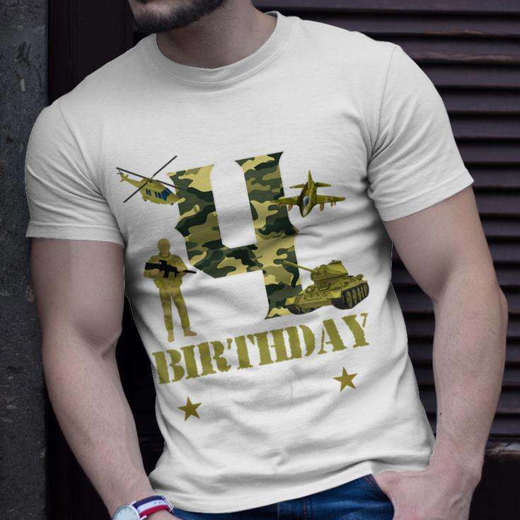 Kids 4Th Birthday Military Themed Camo Boys 4 Yrs Old Soldier Unisex T-Shirt Gifts for Him