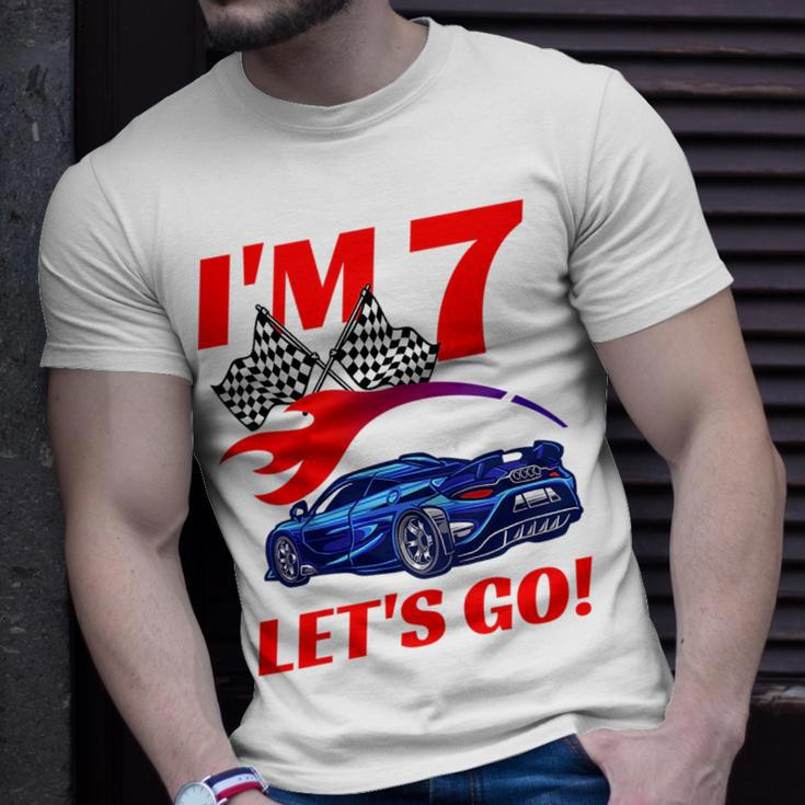 Kids 7 Year Old 7Th Racing Racecar Birthday Party Boys Girls Unisex T-Shirt Gifts for Him