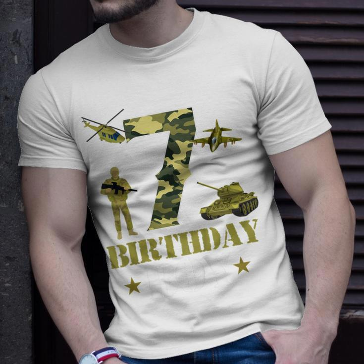 Kids 7Th Birthday Military Themed Camo Boys 7 Yrs Old Soldier Unisex T-Shirt Gifts for Him