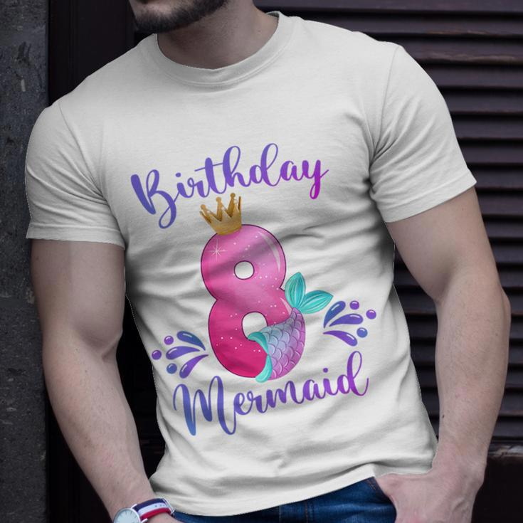 Kids Girls 8Th Birthday Mermaid Birthday Party 8 Years Old Fish Unisex T-Shirt Gifts for Him