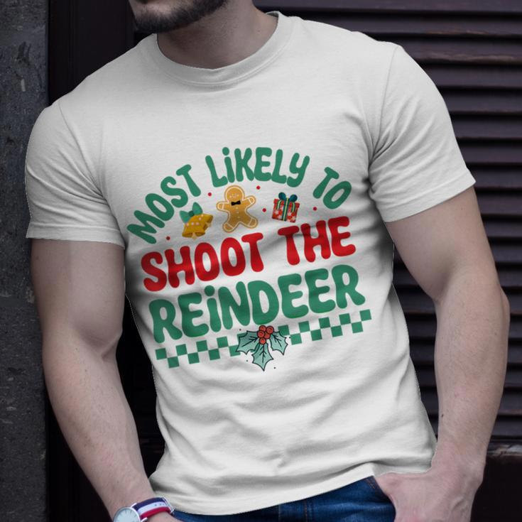 Most Likely To Shoot The Reindeer Christmas Pajamas T-Shirt Gifts for Him