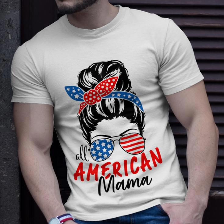 Messy Bun Mom 4Th Of July 2023 Patriotic American Mama Gifts Unisex T-Shirt Gifts for Him