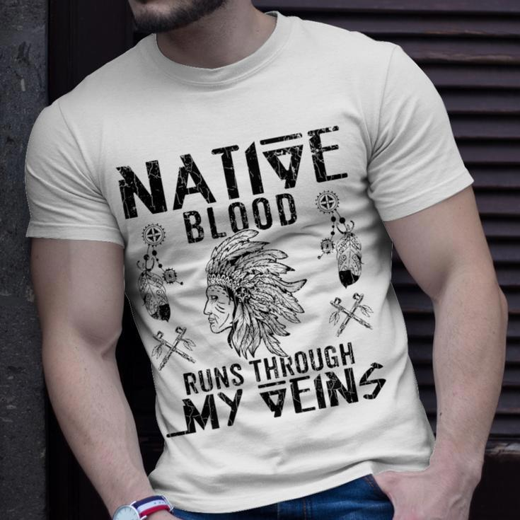 Native Blood Runs Through My Veins Fun American Day Graphic T-Shirt Gifts for Him