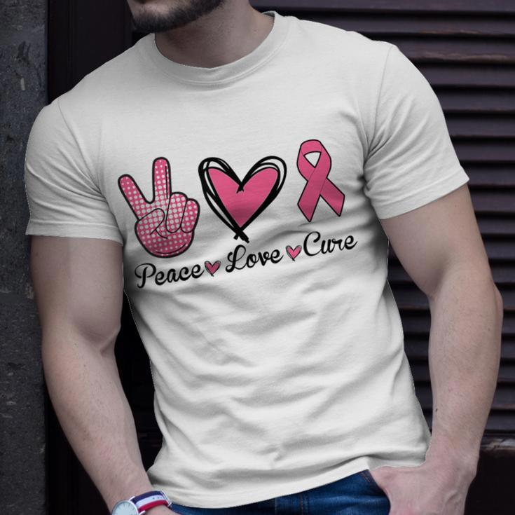 Peace Love Cure Heart Pink Ribbon Breast Cancer Awareness T-Shirt Gifts for Him