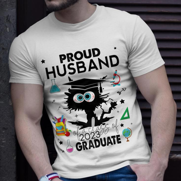 Proud Husband Of A Class Of 2023 Graduate Funny Black Cat Unisex T-Shirt Gifts for Him