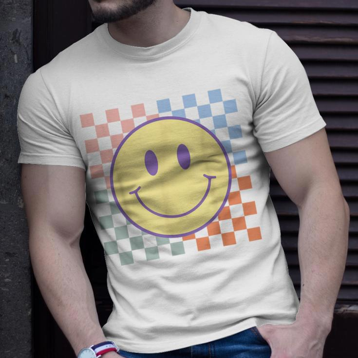 Retro Happy Face Checkered Pattern Smile Face Trendy T-Shirt Gifts for Him