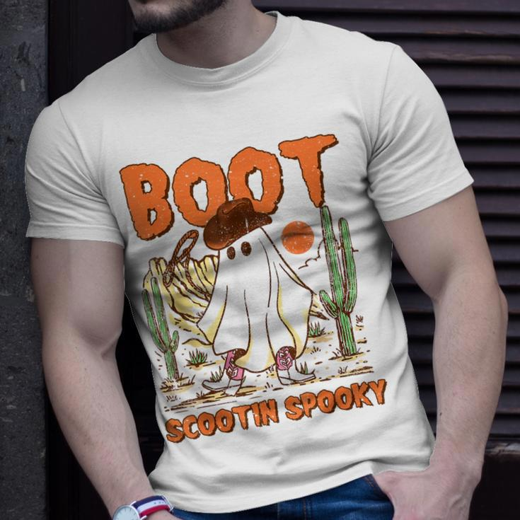 Retro Western Halloween Cowboy Ghost Boot Scootin Spooky T-Shirt Gifts for Him