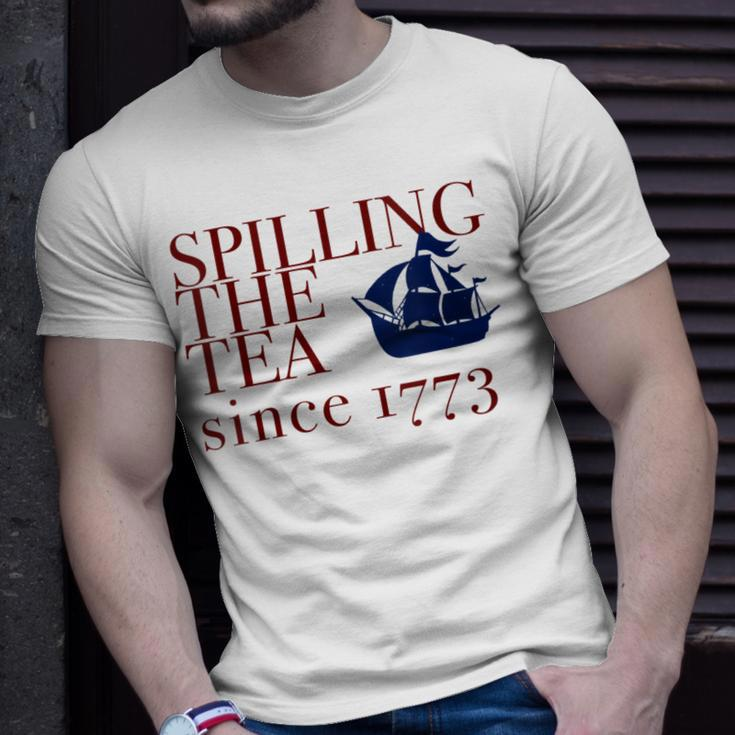 Womens America Spilling Tea Since 1773 July 4 Boston Party Meme Unisex T-Shirt Gifts for Him