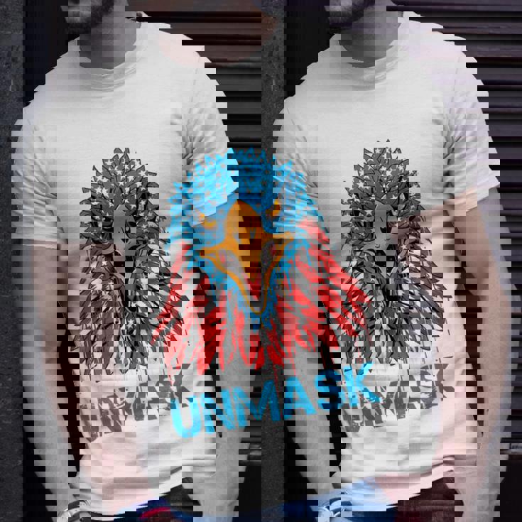 Womens Unmask Usa 4Th Of July Eagle -On Back No More Mask 4 Of July Unisex T-Shirt Gifts for Him