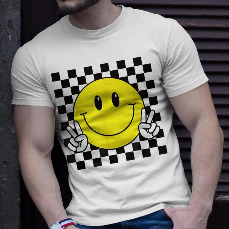 Yellow Smile Face Cute Checkered Peace Smiling Happy Face T-Shirt Gifts for Him