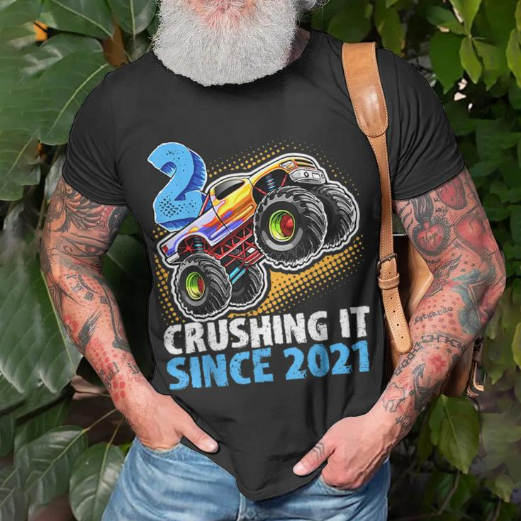 2 Crushing It Since 2021 Monster Truck 2Nd Birthday Boys Unisex T-Shirt Gifts for Old Men