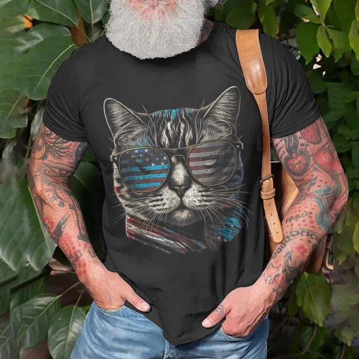 4Th Of July Cat American Flag America Patriotic Funny Unisex T-Shirt Gifts for Old Men