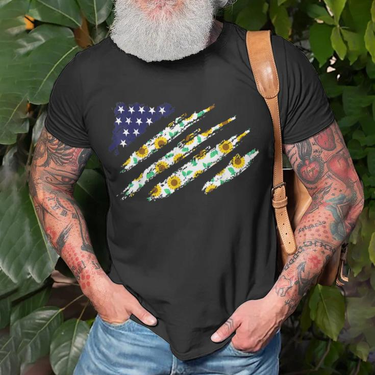 4Th Of July Sunflower American Flag Patriotic Usa Unisex T-Shirt Gifts for Old Men