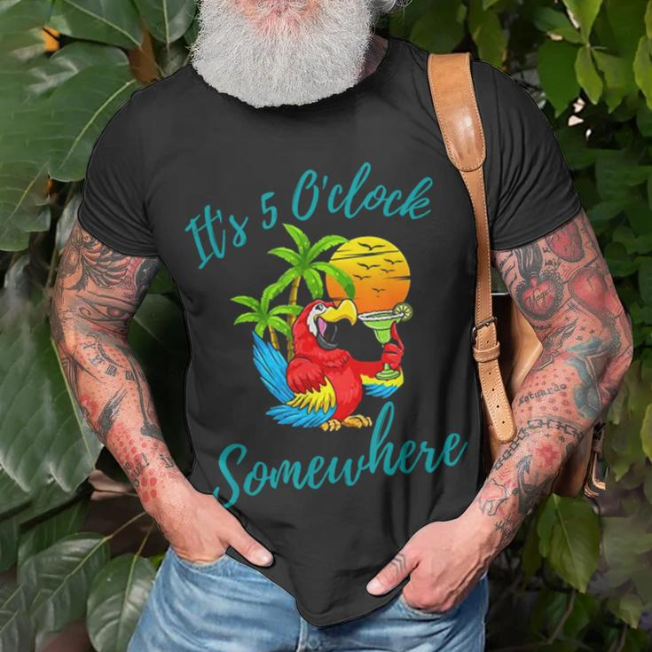 It Is 5 O'clock Somewhere Drinking Parrot T-Shirt Gifts for Old Men