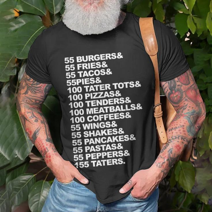 55 Burgers 55 Fries I Think You Should Leave Burgers Funny Gifts Unisex T-Shirt Gifts for Old Men
