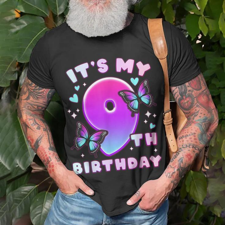 9Th Birthday Girl 9 Years Butterflies And Number 9 Unisex T-Shirt Gifts for Old Men