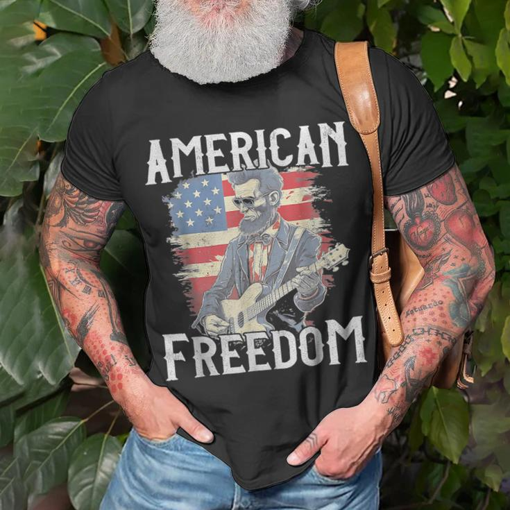 Abraham Lincoln 4Th Of July American Flag Country Rock Music Unisex T-Shirt Gifts for Old Men