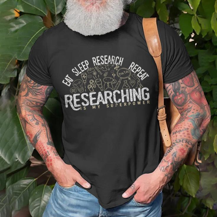 Academics Researcher Eat Sleep Research Repeat T-Shirt Gifts for Old Men