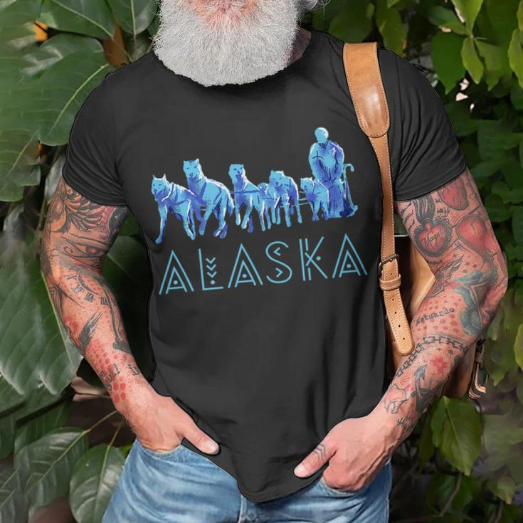 Alaska Sled Dogs Mushing Team Snow Sledding Mountain Scene Unisex T-Shirt Gifts for Old Men