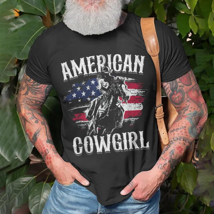 American Cowgirl Rodeo Barrel Racing Horse Riding Girl Gift Unisex T-Shirt Gifts for Old Men