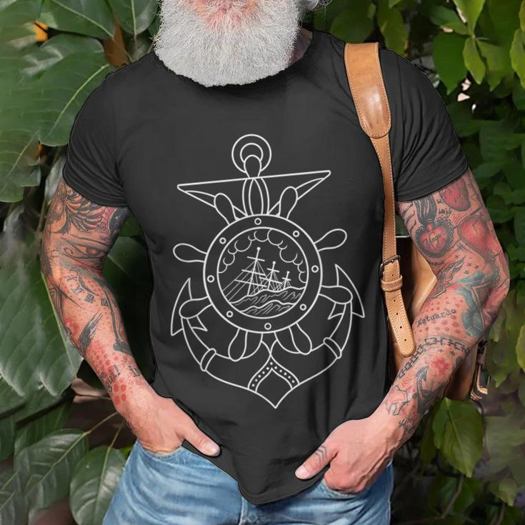American Traditional Nautical Anchor Outline Tattoo Unisex T-Shirt Gifts for Old Men