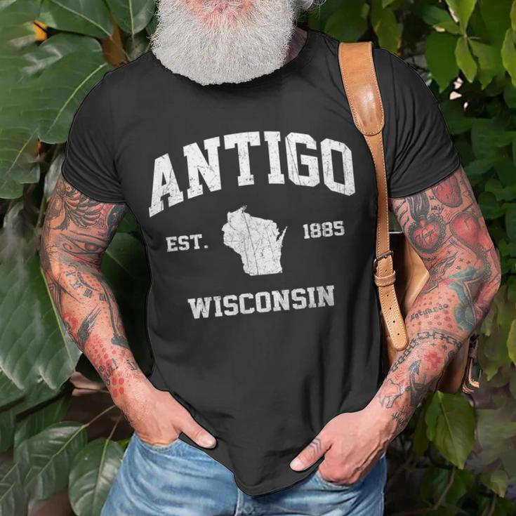 Antigo Wisconsin Wi Vintage State Athletic Style T-Shirt Gifts for Old Men