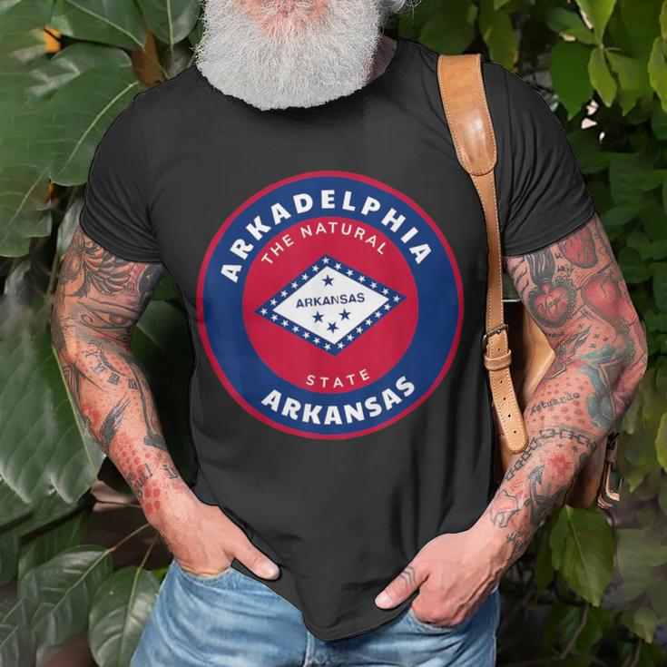 Arkadelphia Arkansas Ar Flag Badge Roundlet Souvenir T-Shirt Gifts for Old Men