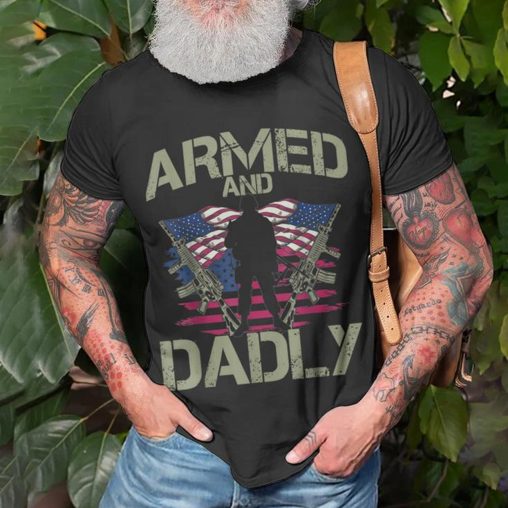Armed And Dadly Funny Deadly Fathers Day Veteran Usa Flag Unisex T-Shirt Gifts for Old Men