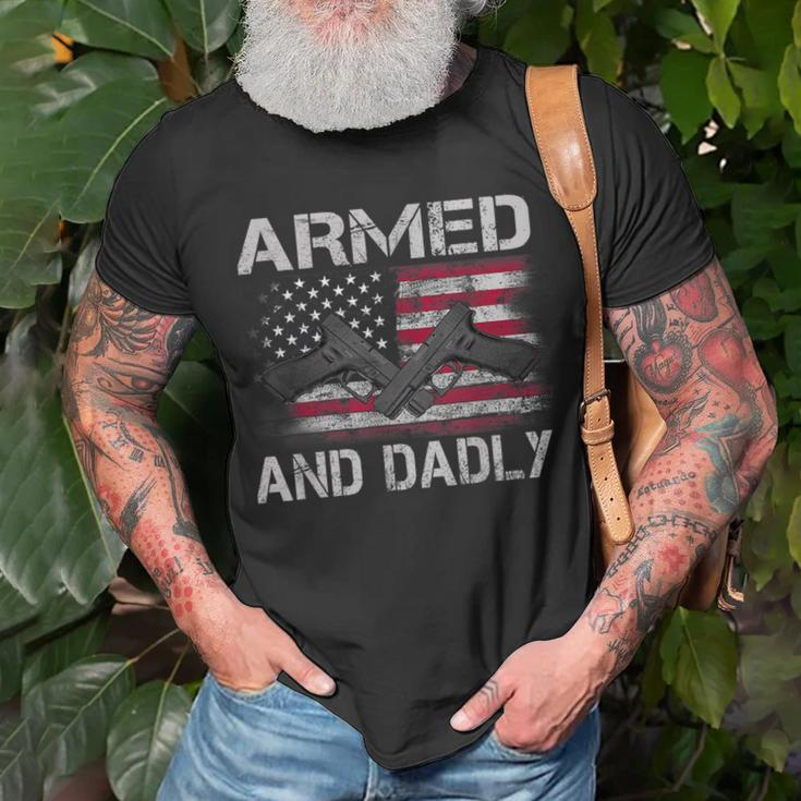 Armed And Dadly Funny Gun Lover Dad Usa Flag Fathers Day Unisex T-Shirt Gifts for Old Men