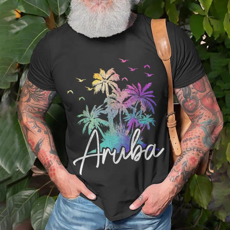 Aruba Beach Vintage Palm Trees Vacation Aruba Funny Gifts Unisex T-Shirt Gifts for Old Men