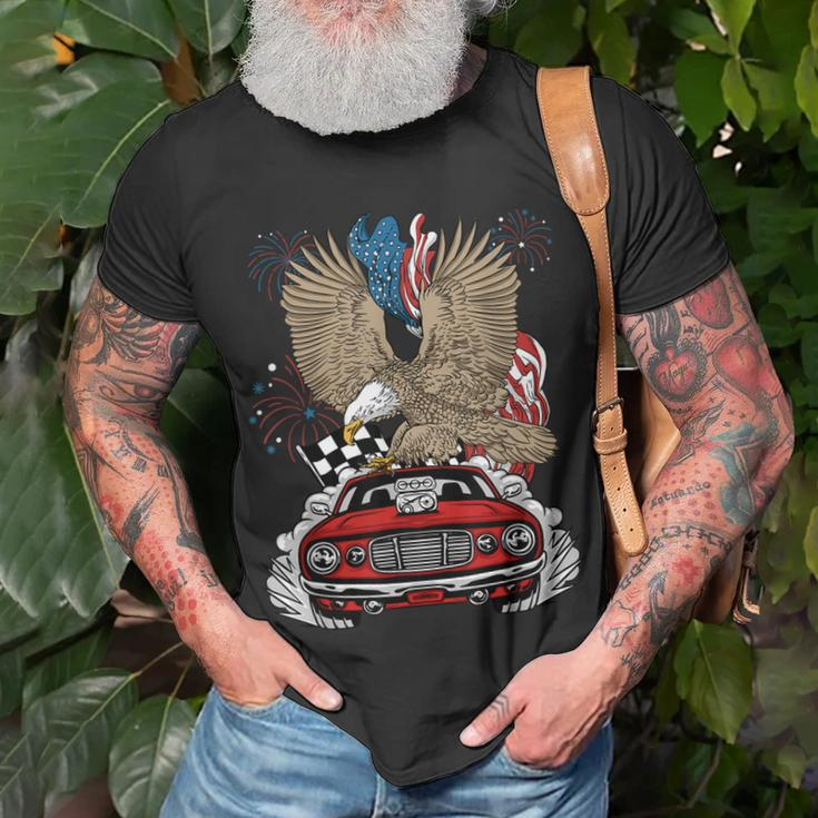 Auto Racing 4Th Of July Eagle Usa Flag Dragster Race Unisex T-Shirt Gifts for Old Men