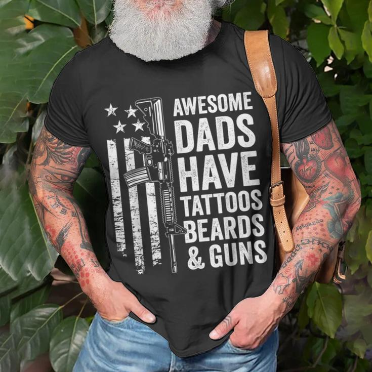 Awesome Dads Have Tattoos Beards & Guns Fathers Day Gun Unisex T-Shirt Gifts for Old Men