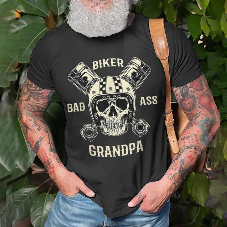 Bad Ass Biker Grandpa Motorcycle Fathers Day Gift Gift For Mens Unisex T-Shirt Gifts for Old Men