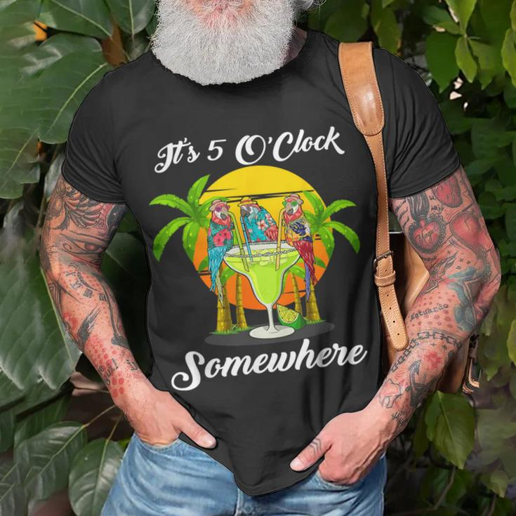 Beach Vacation Drinking It's 5 O'clock Somewhere Parrots T-Shirt Gifts for Old Men