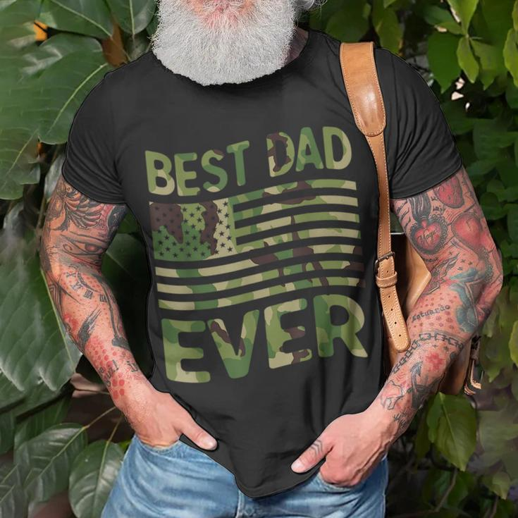 Best Dad Ever Fathers Day Gift American Flag Military Camo Unisex T-Shirt Gifts for Old Men