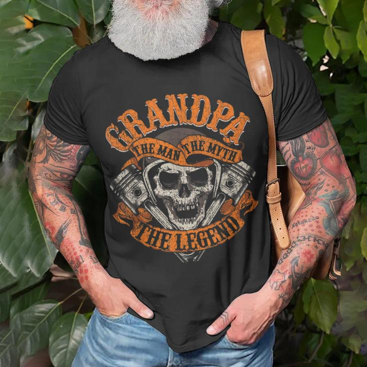 Biker Grandpa Man Myth Legend Fathers Day Grunge Motorcycle Unisex T-Shirt Gifts for Old Men